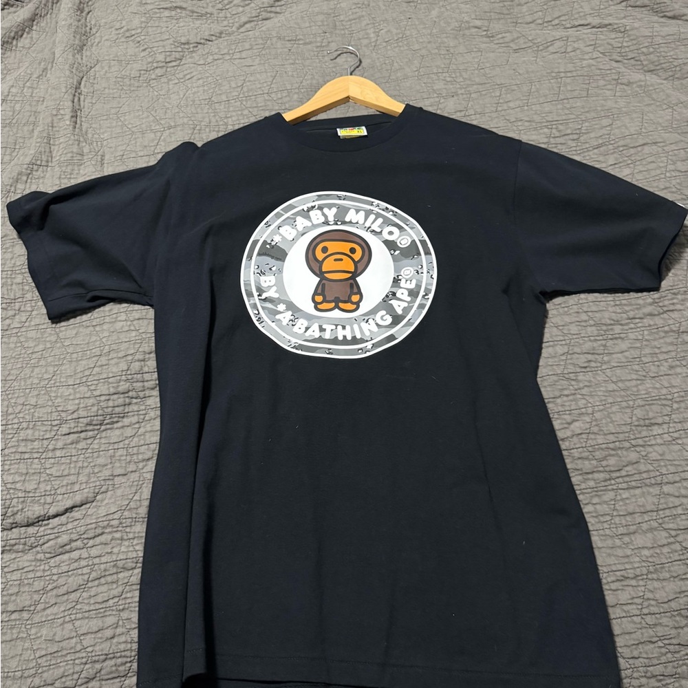 Bape Black Short Sleeve Tee with White Logo